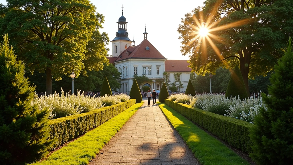 Šiuolaikinis vaizdas iš Tytuvėnų vienuolyno sodų, su lankyčiais ir sezoninio žydėjimo augalais